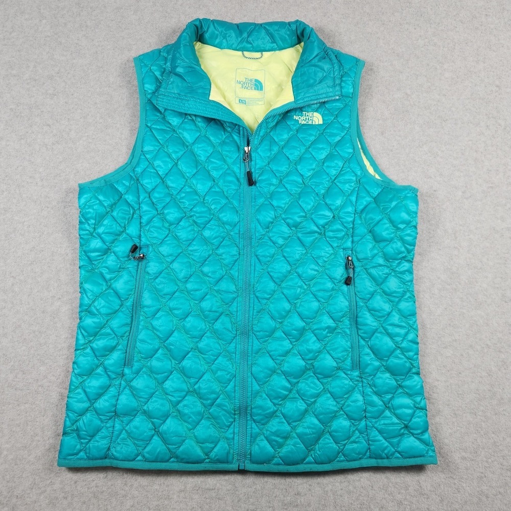 The North Face Vest Women Large Green Thermoball Outdoor Full Zip Insulated